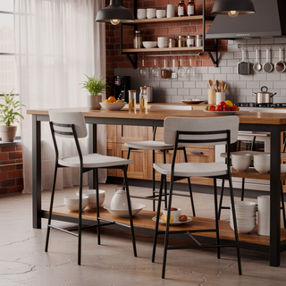 Sunvega Modern Counter Stool with Wood and Metal Frame and Saddle Shaped Seat
