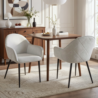 Sunvega Gresham Charcoal Upholstered Dining Arm Chair with Diamond Pattern