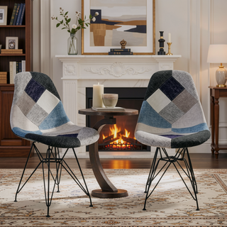 Sunvega Bohemian Style Patchwork Accent Chair with Geometric Pattern and Chromed Legs