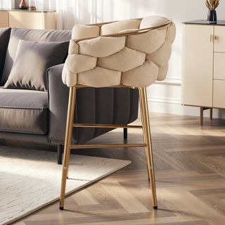 Sunvega Beige Velvet Counter Stools Set of 2 with Soft Cushion and Footrest
