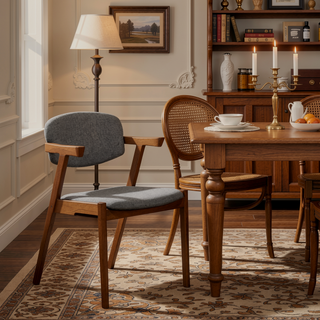 Sunvega Dark Walnut Legs and Grey Upholstered Dining Chair with Eye-Catching Design