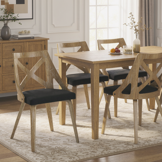 Sunvega White Washed Wood and Charcoal Fabric Charlotte Farmhouse Dining Chairs Set of 2