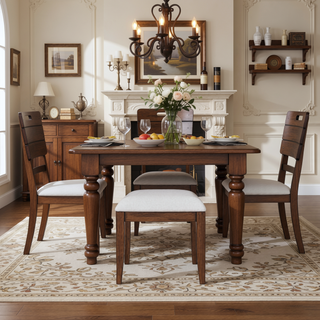 Sunvega Brown Finish Tray Back Upholstered Seat Side Dining Chairs Set of Two