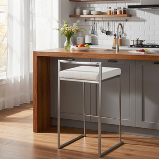 Sunvega Contemporary Stackable Counter Stool with White Velvet Cushion in Stainless Steel