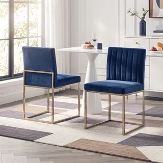 Sunvega Sturdy and Durable Velvet Upholstered Dining Chair with Gold Accent
