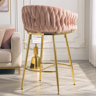 Sunvega Lambswool Fabric Counter Height Bar Stools Set of 2 with Wave Back