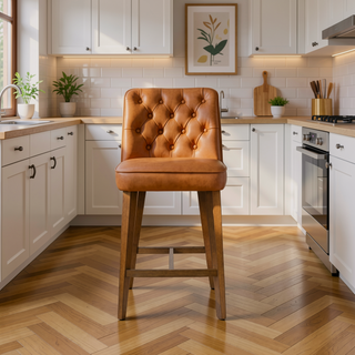 Sunvega Mid-Century Modern Kitchen Counter Stool with Vegan Leather Upholstery