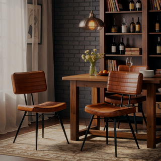 Sunvega Tufted Side Chairs with Goat Leather Upholstery and Padded Cushions