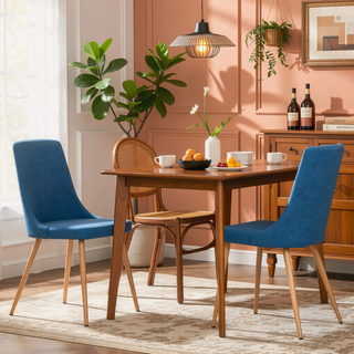 Sunvega Blue and Light Walnut Modern Fabric Armless Dining Chairs with Wood Look Legs