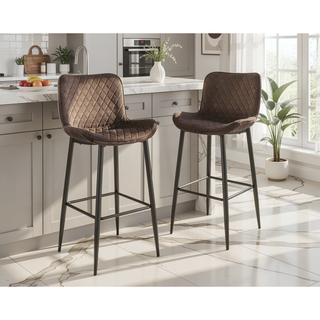 Sunvega Modern Brown Velvet Upholstered Counter Height Chairs with Quilted Stitching