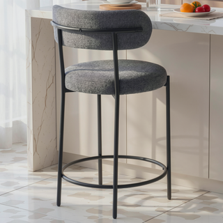 Sunvega Modern Boucle Upholstered Counter Stools with Footrest and Curved Back Set of 2