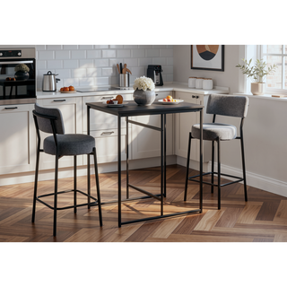 Sunvega Contemporary Counter Height Barstools with Grey Fabric Upholstery and Black Metal Legs