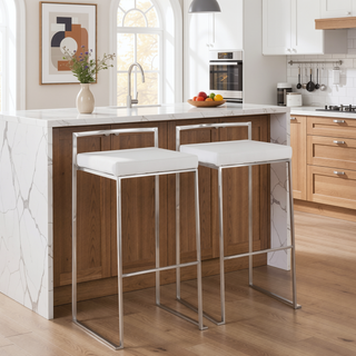 Sunvega Contemporary Stackable Barstools with White Velvet Cushions and Stainless Steel Frame