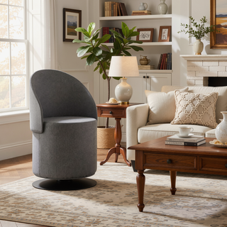 Sunvega Black Metal and Grey Fabric Finch Contemporary Swivel Chair with Adjustable Backrest