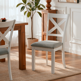 Sunvega Rustic White Oak Farmhouse 2pcs Dining Chairs with Cushion Seat