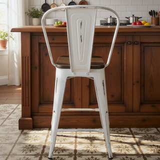 Sunvega Industrial High Back Counter Stools with Steel Frame and Bamboo Seat