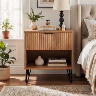 Sunvega Modern Glam Nightstand with Gold Metal Legs and Textured Drawer