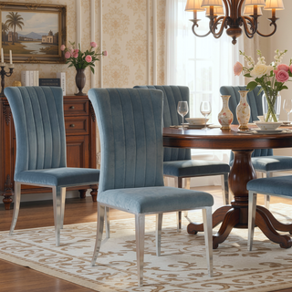 Sunvega Dark Grey Velvet Upholstered Tufted Side Chair with Chrome Base for Dining