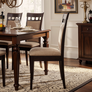 Sunvega Upholstered Side Chairs with Cappuccino Finish and Intriguing Cut-Out Designs