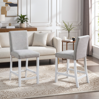 Sunvega Solid Wood Counter Height Chairs with Padded Seat for Dining Room, White & Gray