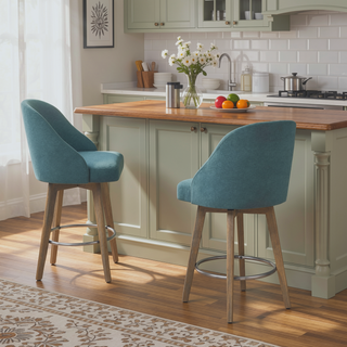 Sunvega Swivel Counter Stool with Medium High Back and Metal Ring Footrest