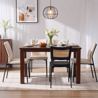 Sunvega Contemporary Rattan Tania Dining Chair with Black Faux Leather Seat