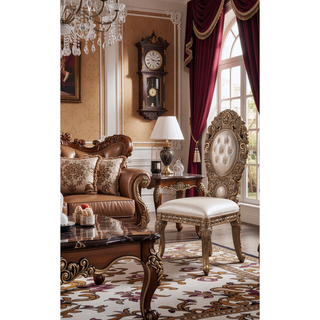 Sunvega Ivory and Gold Sculpture Floral Upholstery Side Chairs with Tufted Back