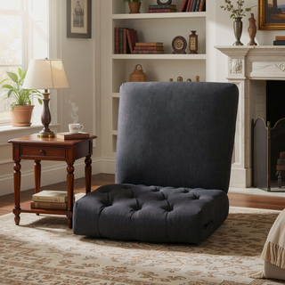 Sunvega Dark Grey Roll Top Button Tufted Dining Chairs Set of 2