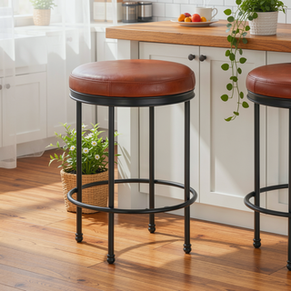 Sunvega Caramel Faux Leather and Metal Backless Counter Stool with Padded Seat