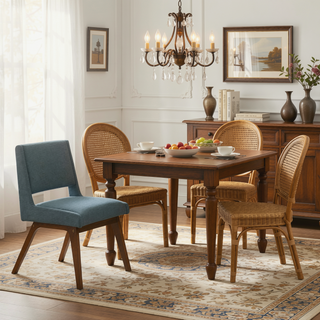 Sunvega Rubber Solid Pecan Wood Finish Dining Side Chair with 4.75" Thick Cushion