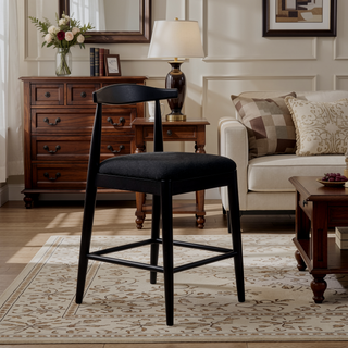 Sunvega Mid Century Rubberwood Counter Stool Set with Comfy Fabric Upholstered Seat