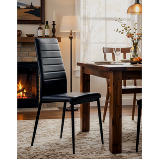 Sunvega Modern Black Metal Side Chairs with Faux Leather Upholstery 2pc Set