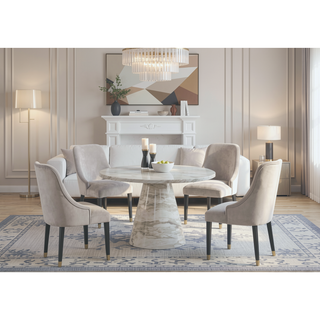 Sunvega Contemporary Gray Upholstered Dining Chairs with Gold Accent and Rounded Back