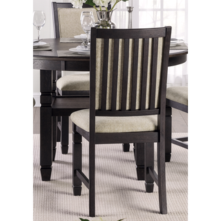 Sunvega Black Finish Wooden Side Chairs with Beige Textured Fabric Upholstery