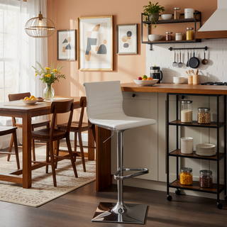 Sunvega Contemporary Adjustable Swivel Bar Stool in White Faux Leather