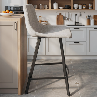 Sunvega Black Metal Frame Industrial Counter Stool with Grey Faux Leather Seat