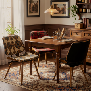 Sunvega Mid-Century Modern Walnut Dining Chair with Black Faux Leather and Padded Seat Set of 2