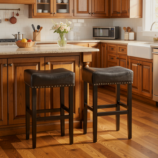 Sunvega Set of 2 Beige Backless Fabric Counter Height Barstools with Padded Seats
