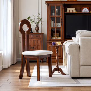 Sunvega Rubber Wood Dining Chair with Plush Cashmere Fabric and Circular Backrest