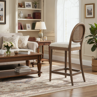 Sunvega Arched Back Wood and Upholstered Counter Stool Set of 2 in Ivory White Boucle