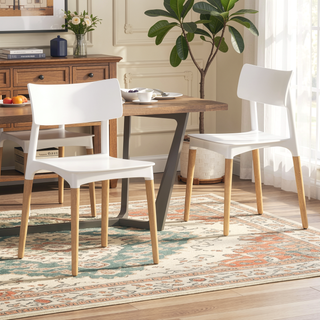Sunvega Modern Polypropylene Dining Chairs with Sleek Tapered Wooden Legs Set of 2