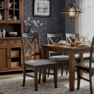 Sunvega Gray Finish Wooden X-Back Dining Chairs with Padded Seat Cushion