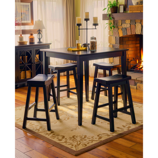 Sunvega Black Finish Bar Height Solid Wood Saddle Seat Stools Set of 2