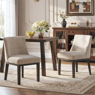 Sunvega Two Piece Solid Wood Dining Chair Set with Textured Fabric Seating