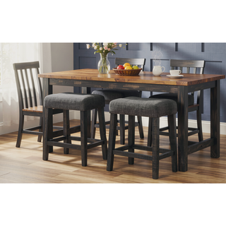Sunvega Transitional Wood Counter Stool Set of 2 with Upholstered Linen Fabric Cushion