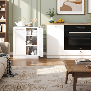 Sunvega Modern Kitchen Pantry Cabinet with Glass Doors and Adjustable Shelves for Living Room