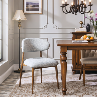 Sunvega Modern Upholstered Dining Chair with Wood Frame and Salt & Pepper Boucle