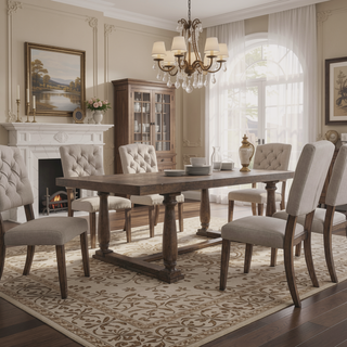Sunvega Beige Linen Upholstered Transitional Side Chairs with Tufted Back and Tapered Legs