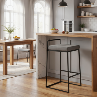 Sunvega Contemporary Stackable Counter Stool with Grey Faux Leather Cushion Set of 2
