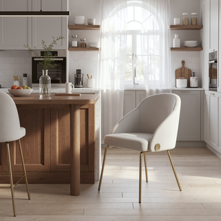 Sunvega Modern Upholstered Leatherette Dining Chair with Gold Steel Frame